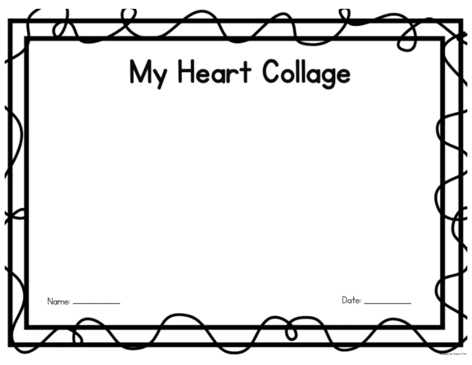 My Heart Collage: children fill the mat with glued paper hearts to make heart shape art, then add name and date