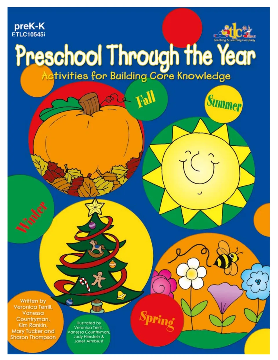 Cover of Preschool Through the Year: Activities for Building Core Knowledge, with pumpkin, sun, tree and flower art
