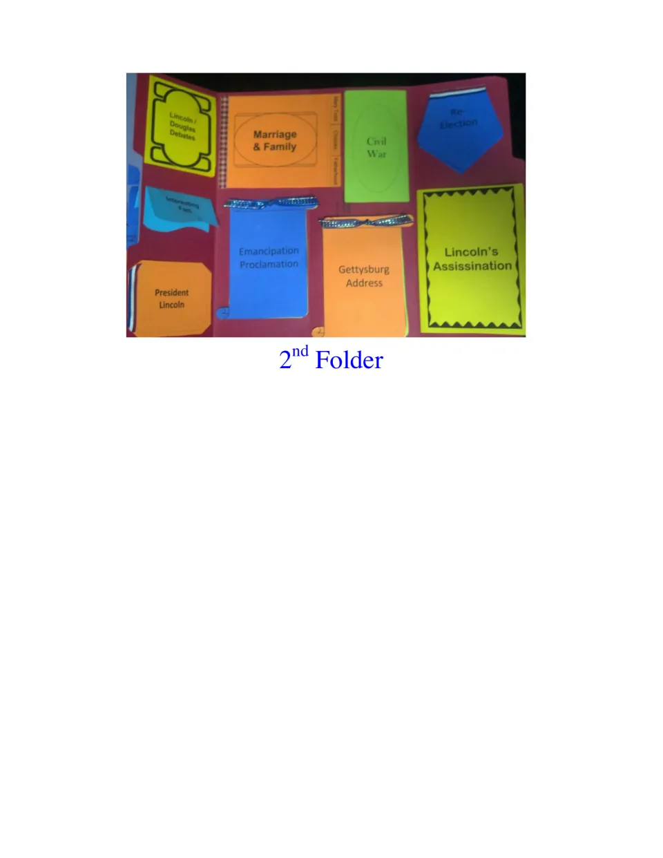 Finished second folder photo with booklets on Marriage & Family, Civil War, Emancipation Proclamation and Re-Election