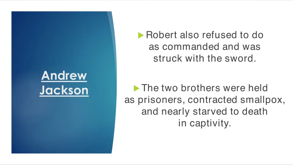 Biography slide recounting Robert's sword injury and the brothers' smallpox and near starvation in captivity