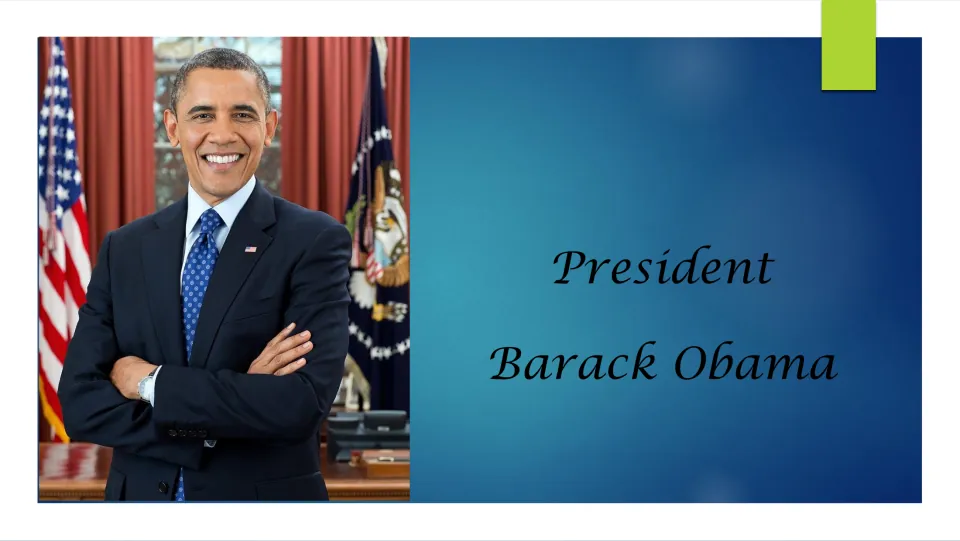 Biography presentation cover titled 'President Barack Obama,' featuring his official presidential portrait