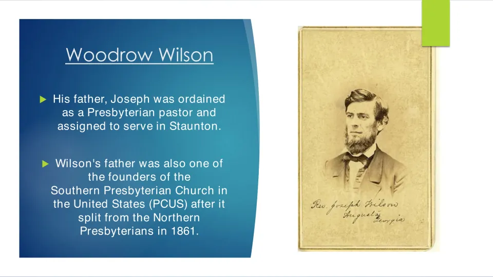 Biography slide on Joseph Wilson’s work as a Presbyterian pastor and role in founding the Southern church