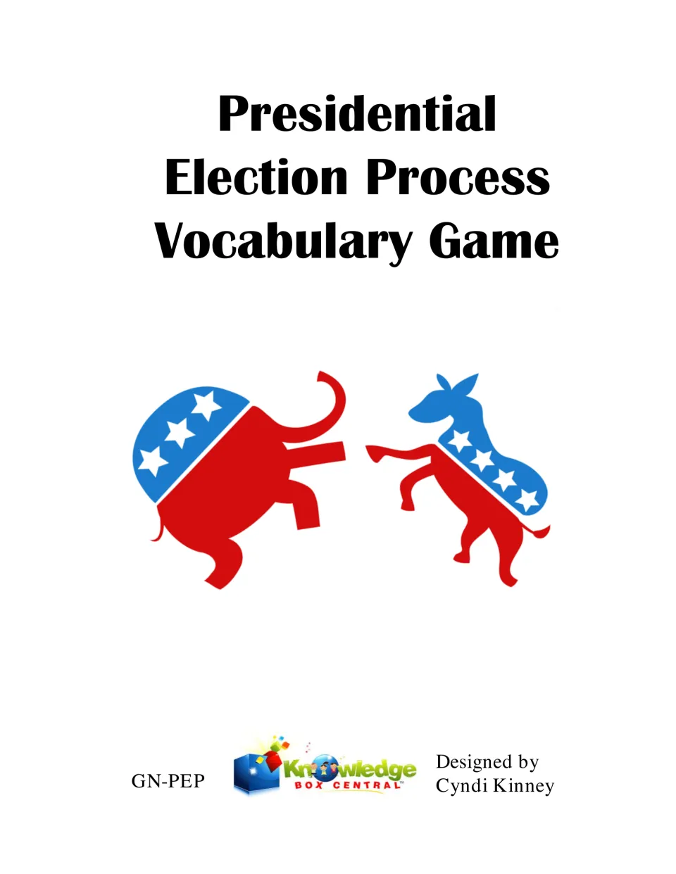 Presidential Election Process Vocabulary Game cover showing the Republican elephant and Democratic donkey