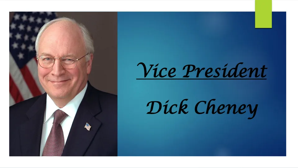 Biography presentation cover introducing Vice President Dick Cheney, with his name, title, and portrait