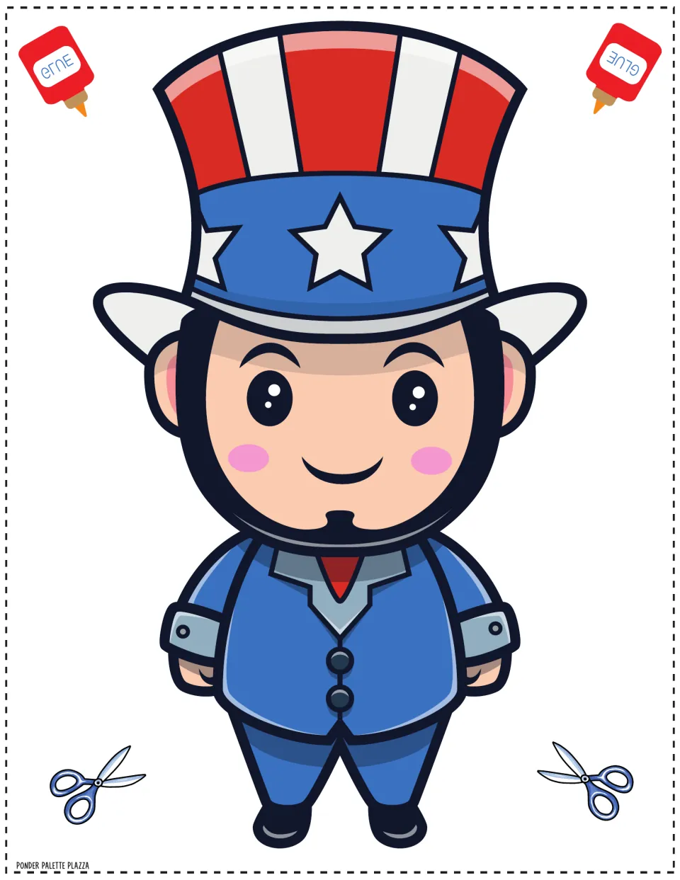 President figure to cut out for the writing craft, wearing a blue suit and a red, white, and blue top hat