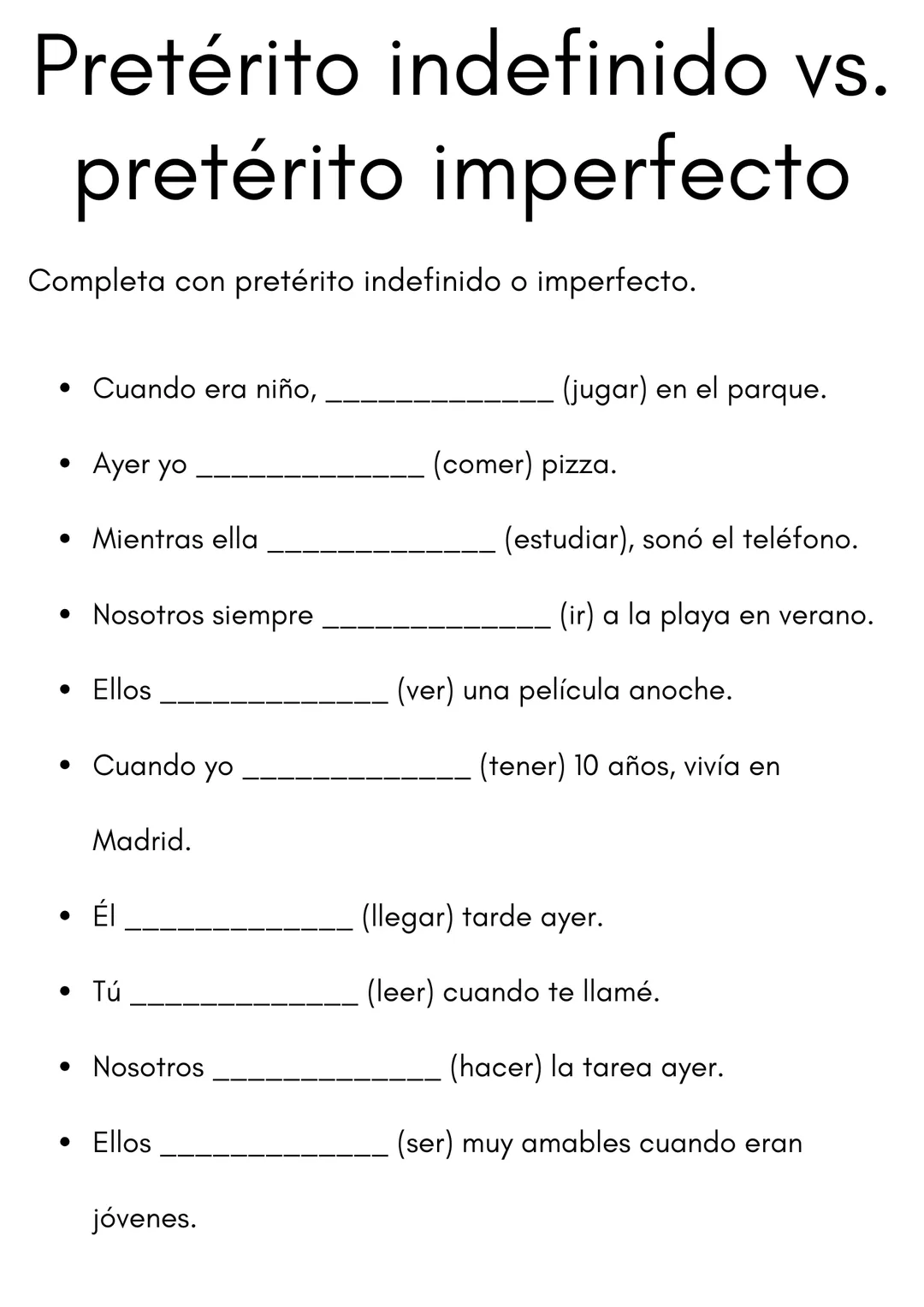Pretérito indefinido vs pretérito imperfecto: ejercicios – cover