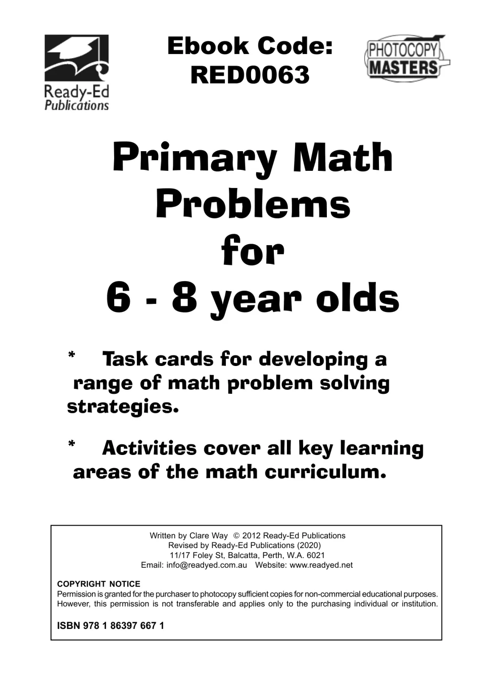 Primary Math Problems for 6-8 year olds cover: task cards for developing math problem solving strategies