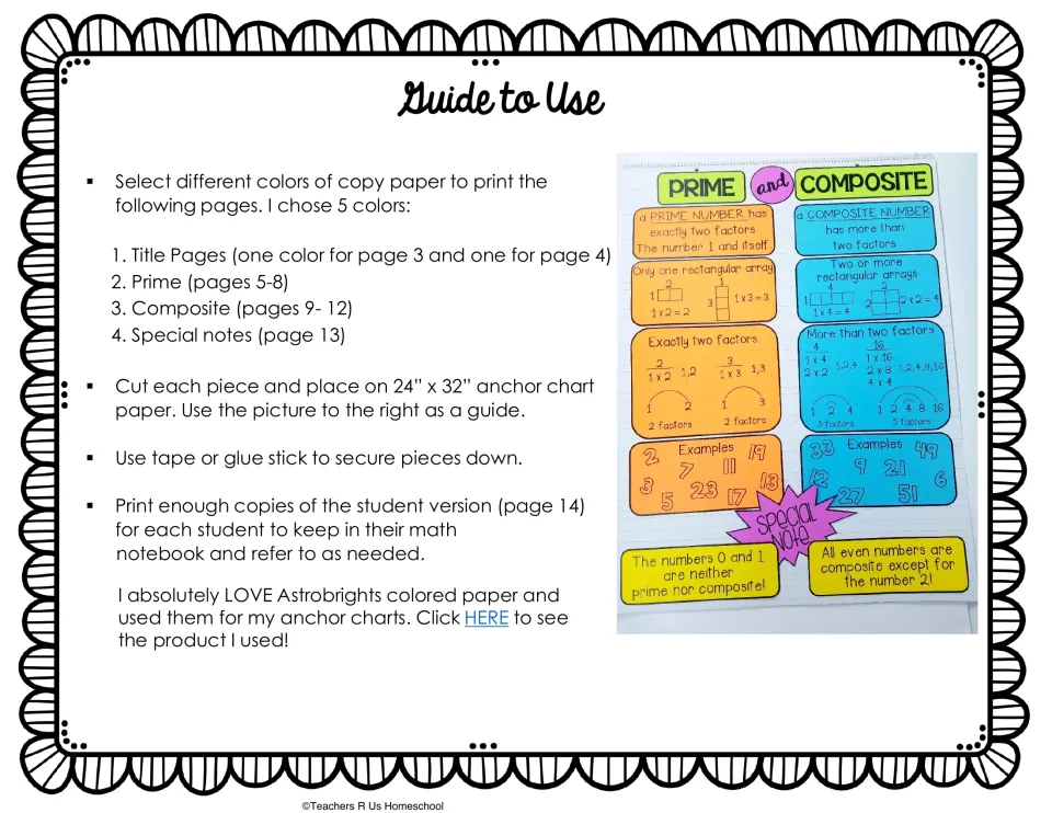 Setup guide: print pieces on five paper colors, cut and glue them onto 24 x 32 inch chart paper, with a photo of the result