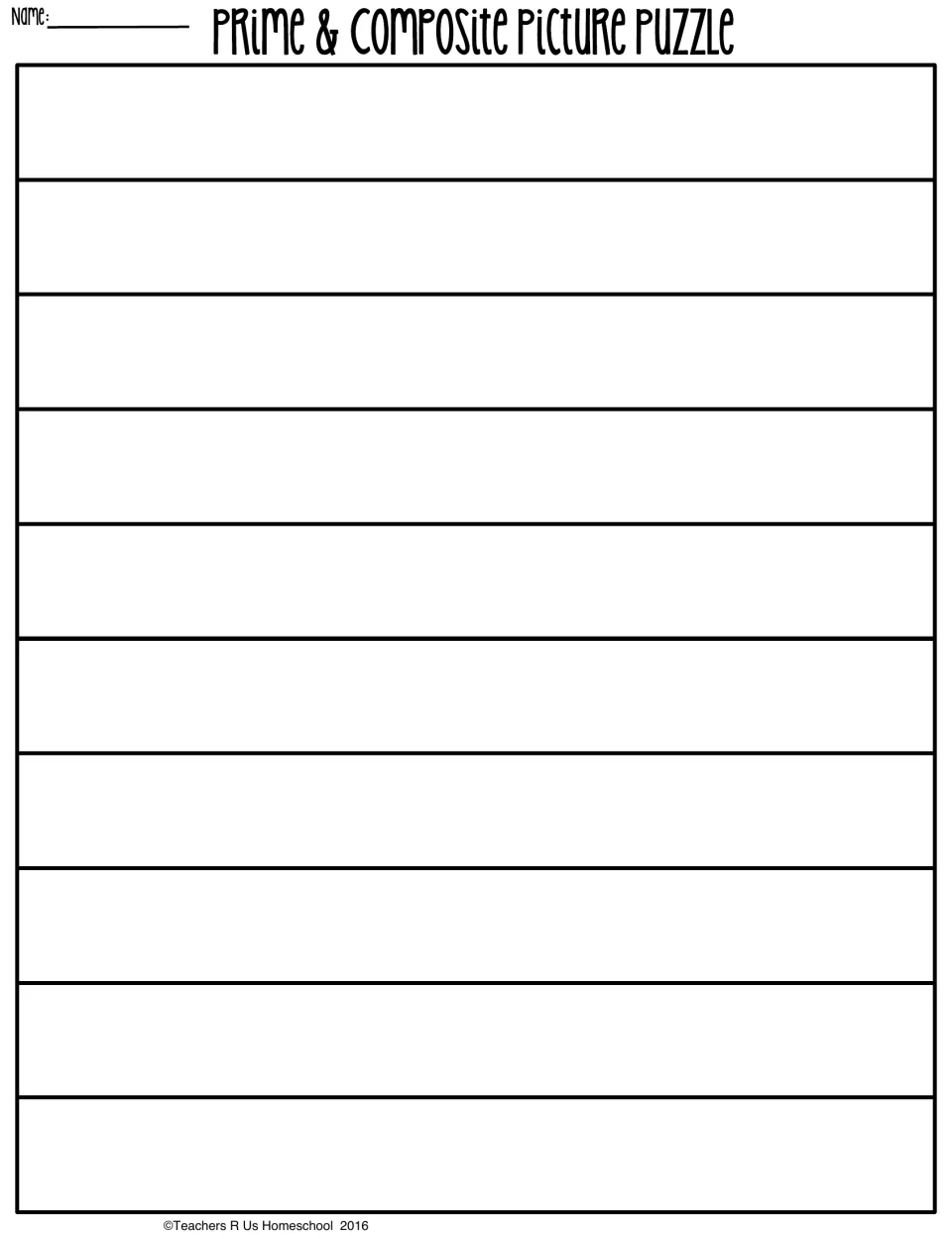 Name sheet for gluing: students paste their 10 solved number strips here in order so the hidden picture comes together