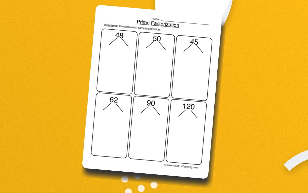 Prime Factorization Worksheet worksheet preview.