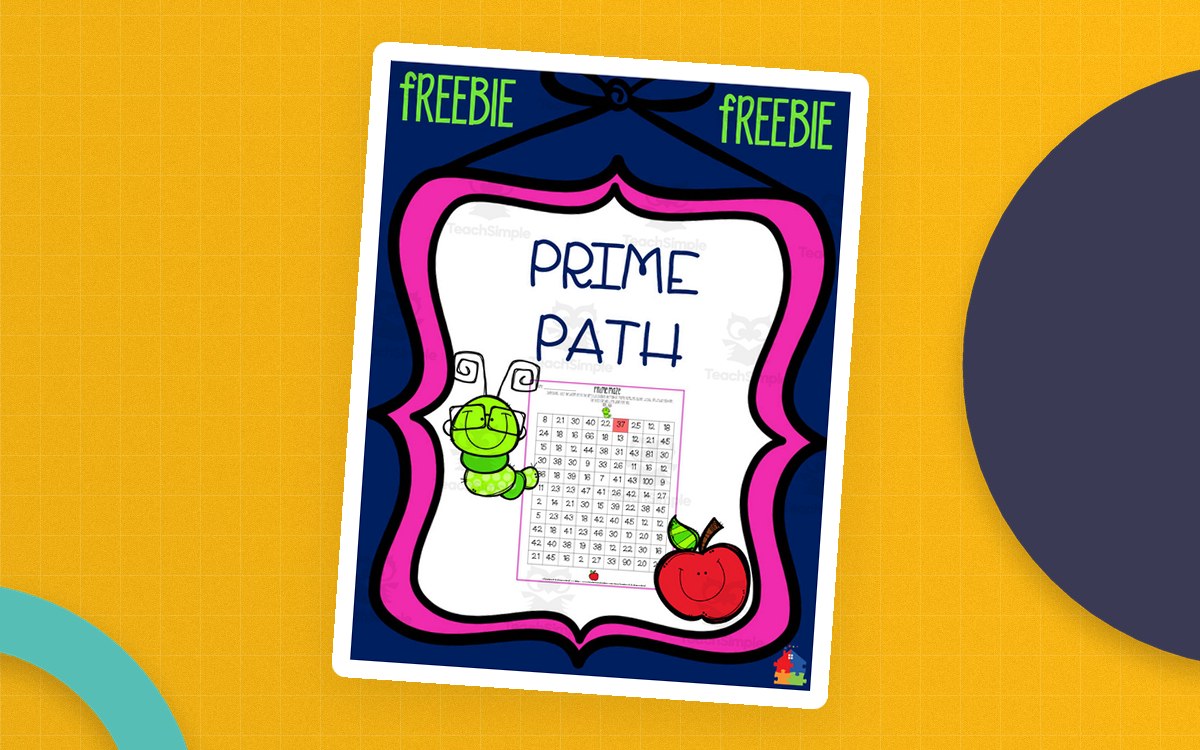 Prime Path Math Activity preview: Single prime-number path maze grid (worm-to-apple puzzle)