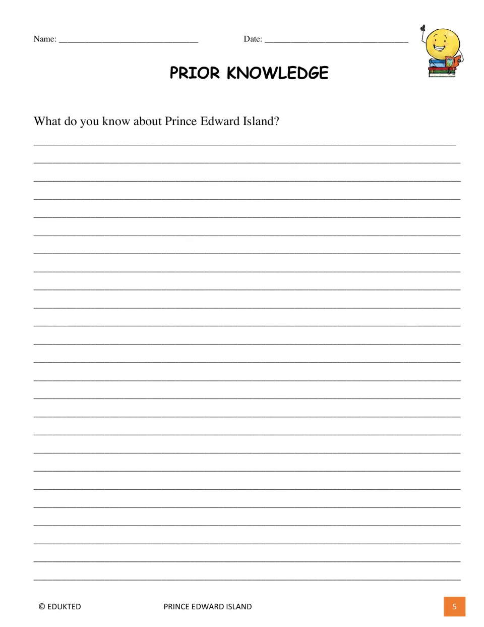 Prior knowledge activity asks students to write what they already know about the island before reading