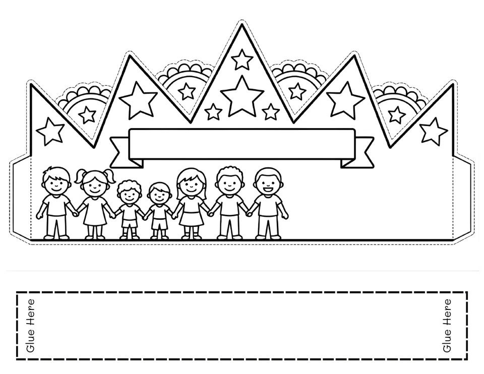 Principal appreciation crown template 10 has a blank banner for a custom message and children to color