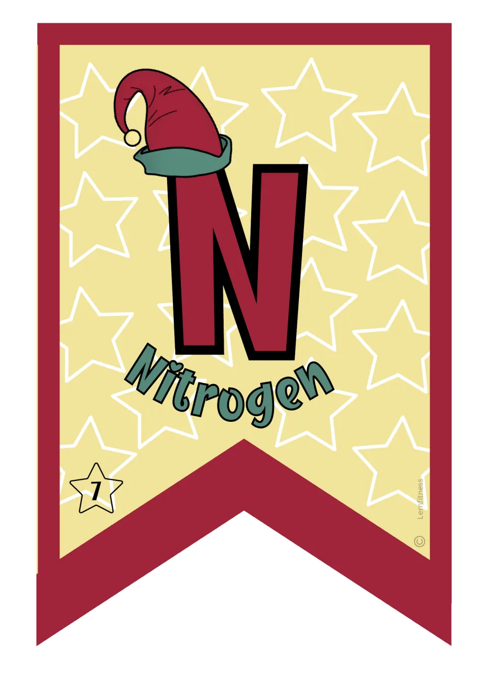 Nitrogen pennant for the Christmas chemistry classroom banner, showing element symbol N and atomic number 7