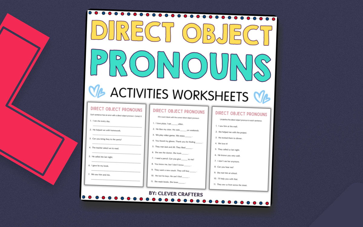Printable Direct Object Pronouns Practice Grammar Worksheets preview