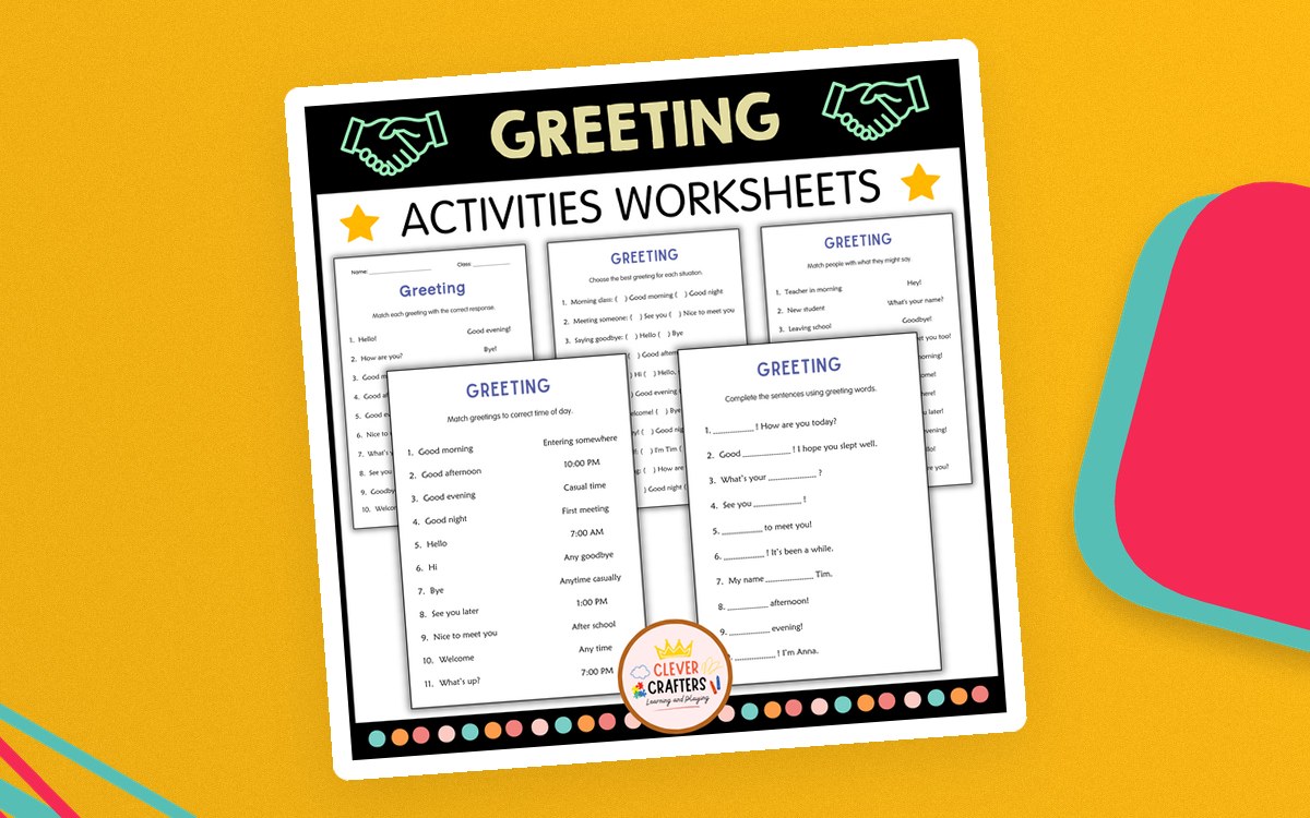 Greetings Worksheets for Grades 2–4 – ESL Conversation Set teaching resource preview