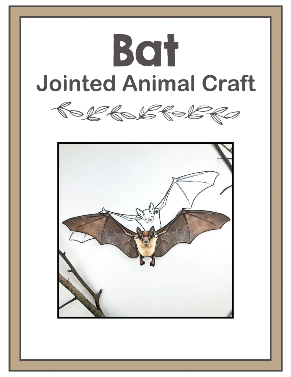 Cover for Bat Jointed Animal Craft, showing a photo of a finished bat in realistic color beside a black-and-white one