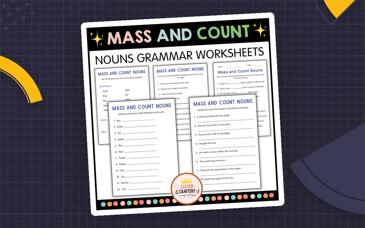 Printable Mass and Count Nouns Grammar Activities Worksheets preview