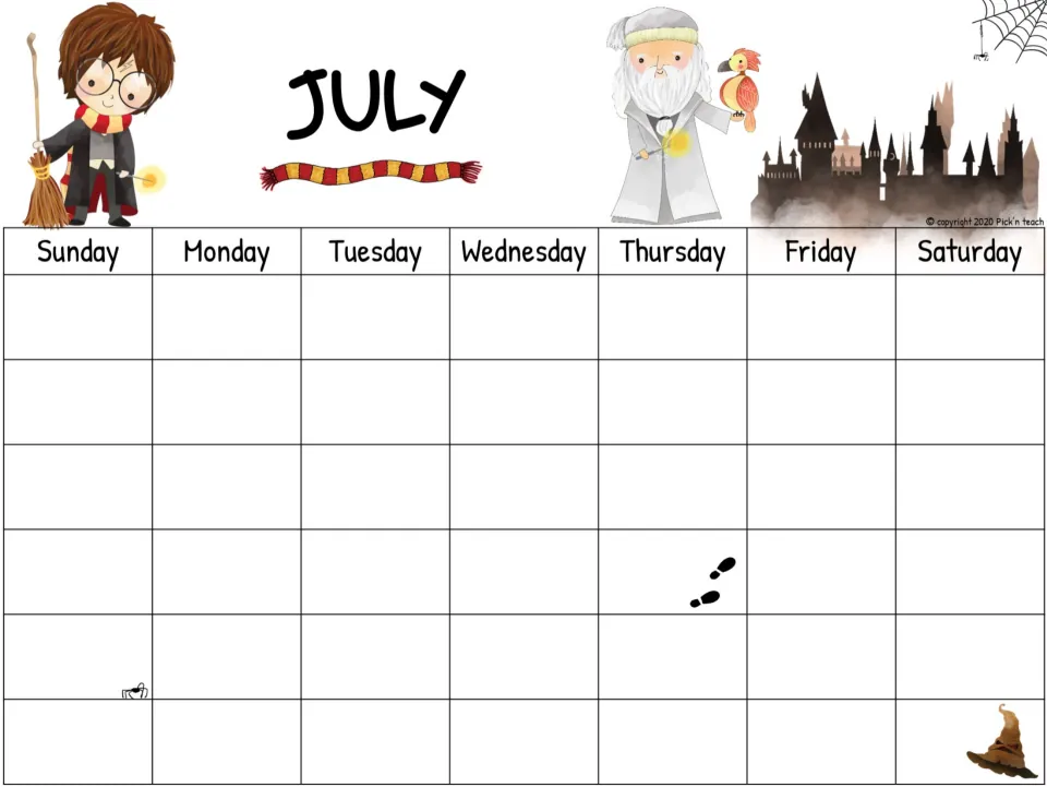July monthly planner sheet with Sunday–Saturday headings and blank dates to fill in for any year.