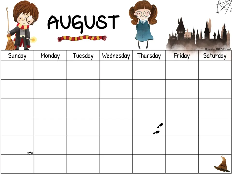 August monthly planner sheet with Sunday–Saturday headings and blank dates to fill in for any year.
