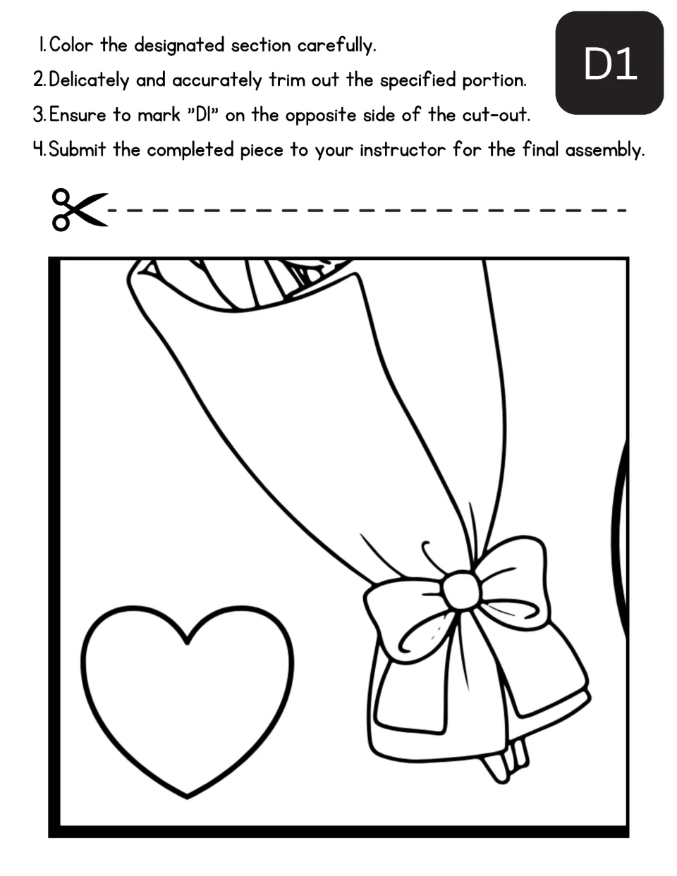 Mother's Day collaborative poster section D1 to color and cut, showing a bouquet wrapper tied with a bow