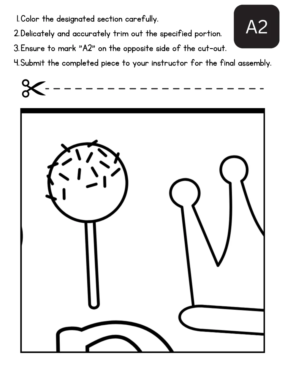Mother's Day collaborative poster section A2 to color and cut, showing a sprinkled treat on a stick and crown