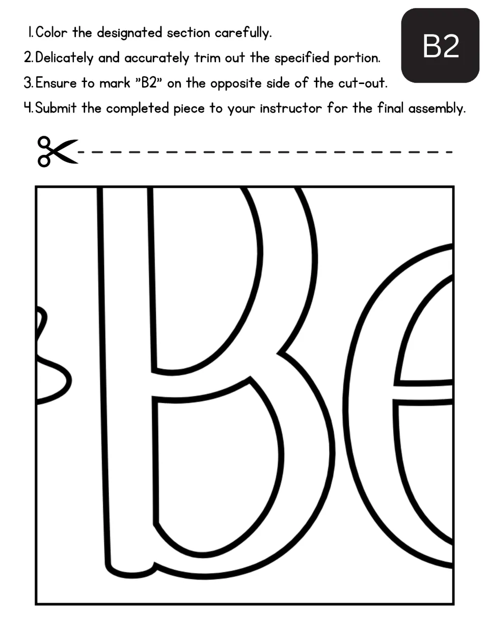 Mother's Day collaborative poster section B2 to color and cut, showing a large letter B and part of an e