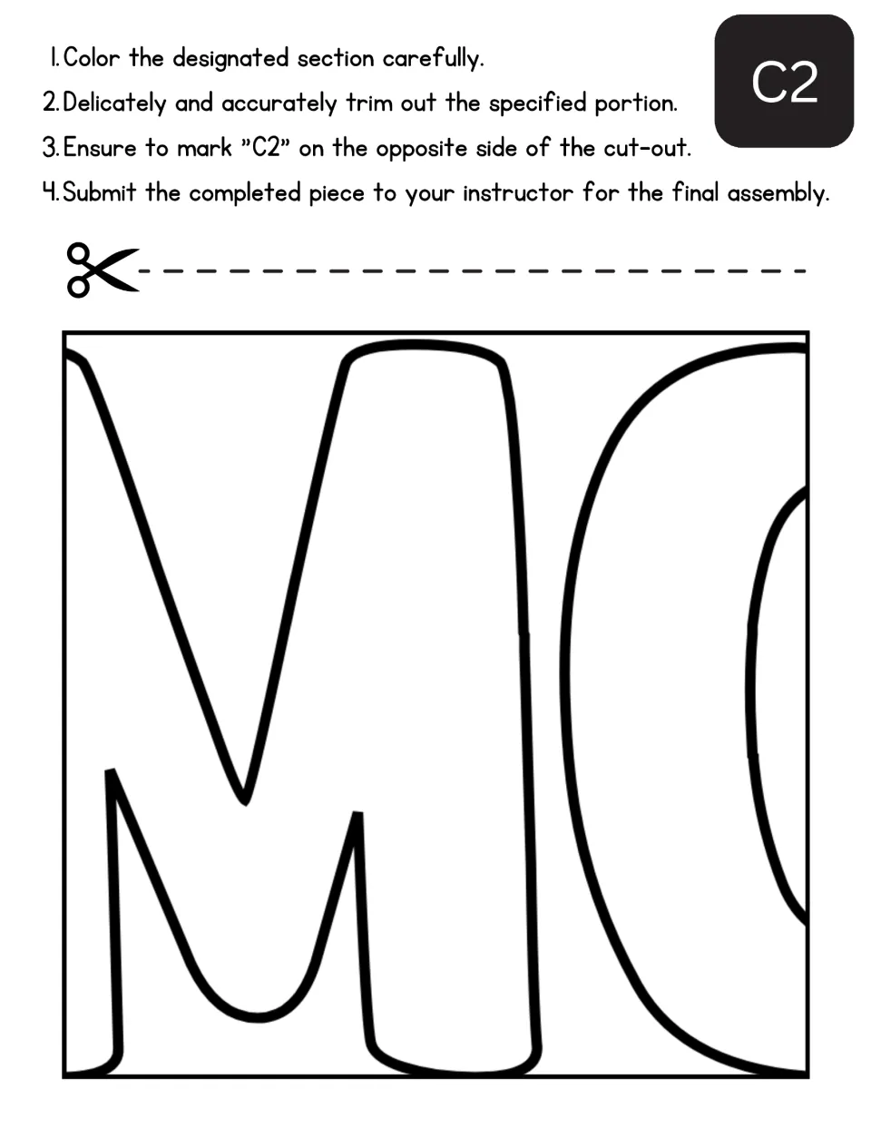 Mother's Day collaborative poster section C2 to color and cut, showing a large letter M and part of an O