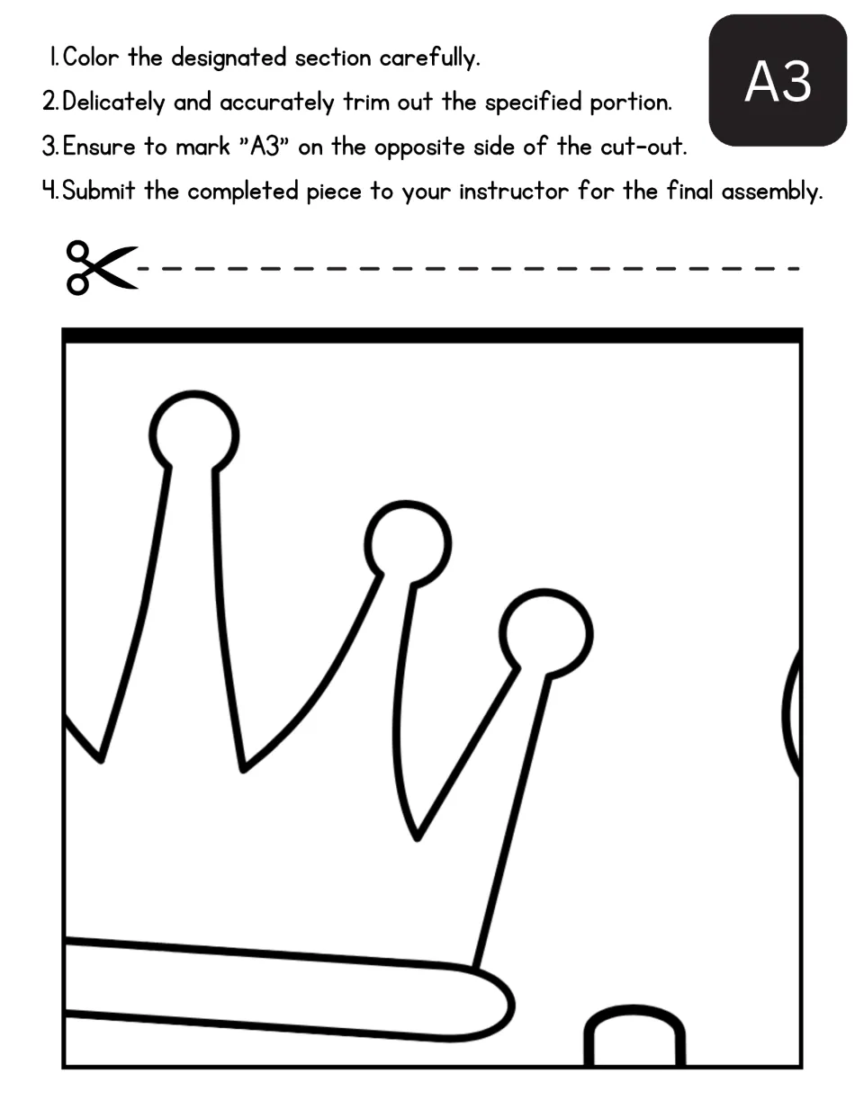 Mother's Day collaborative poster section A3 to color and cut, showing part of a crown with round-tipped points
