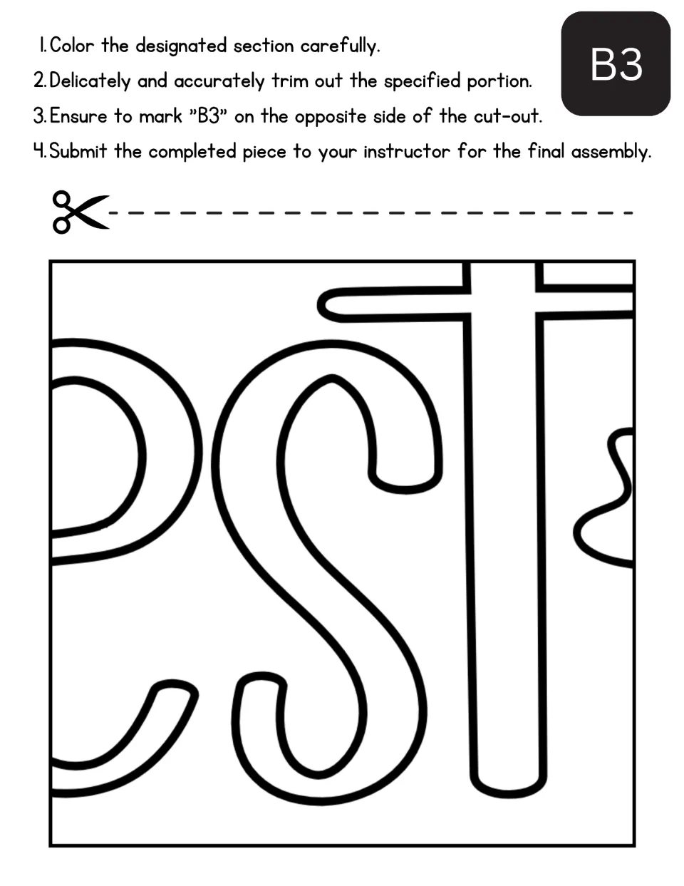 Mother's Day collaborative poster section B3 to color and cut, showing the letters st and part of an e