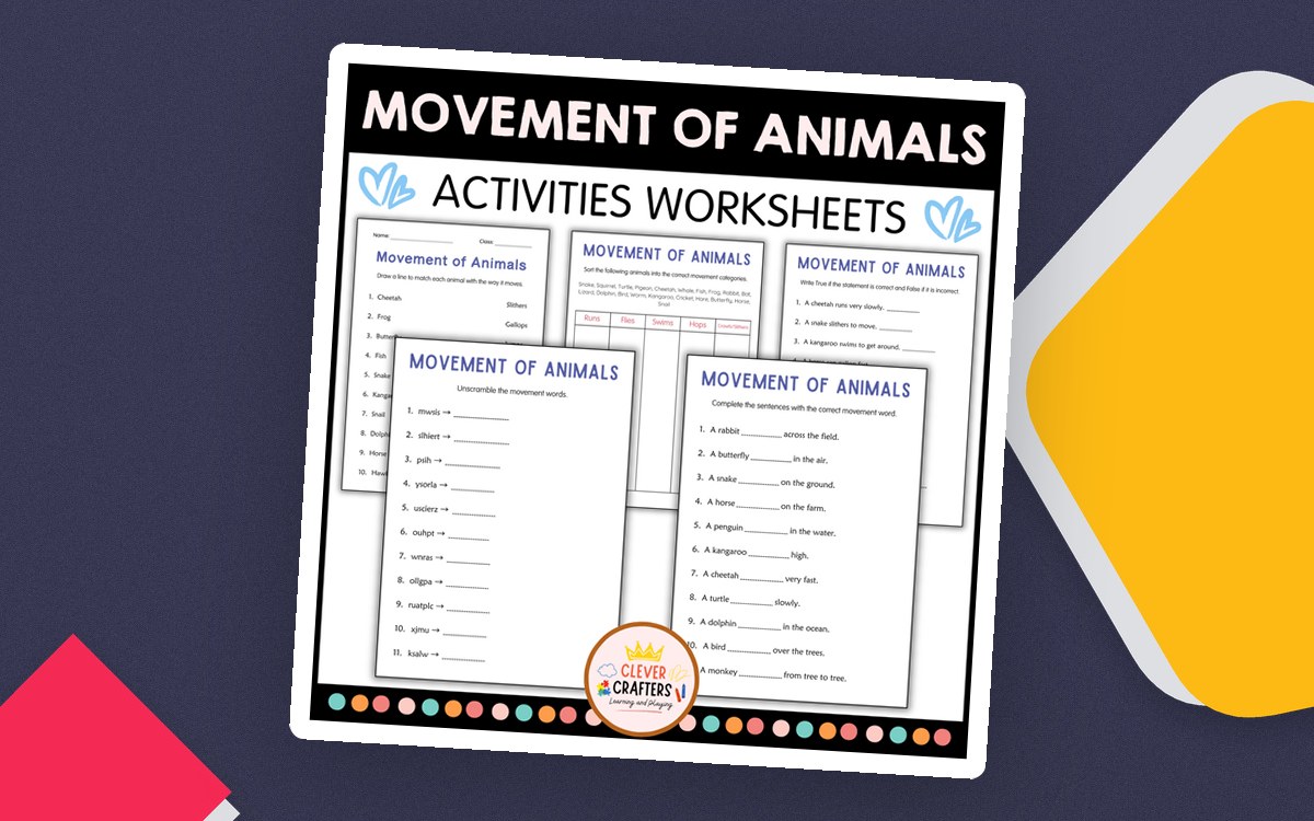 Printable Movements of Animals Activity Worksheets for Grade 1, 2, 3 preview