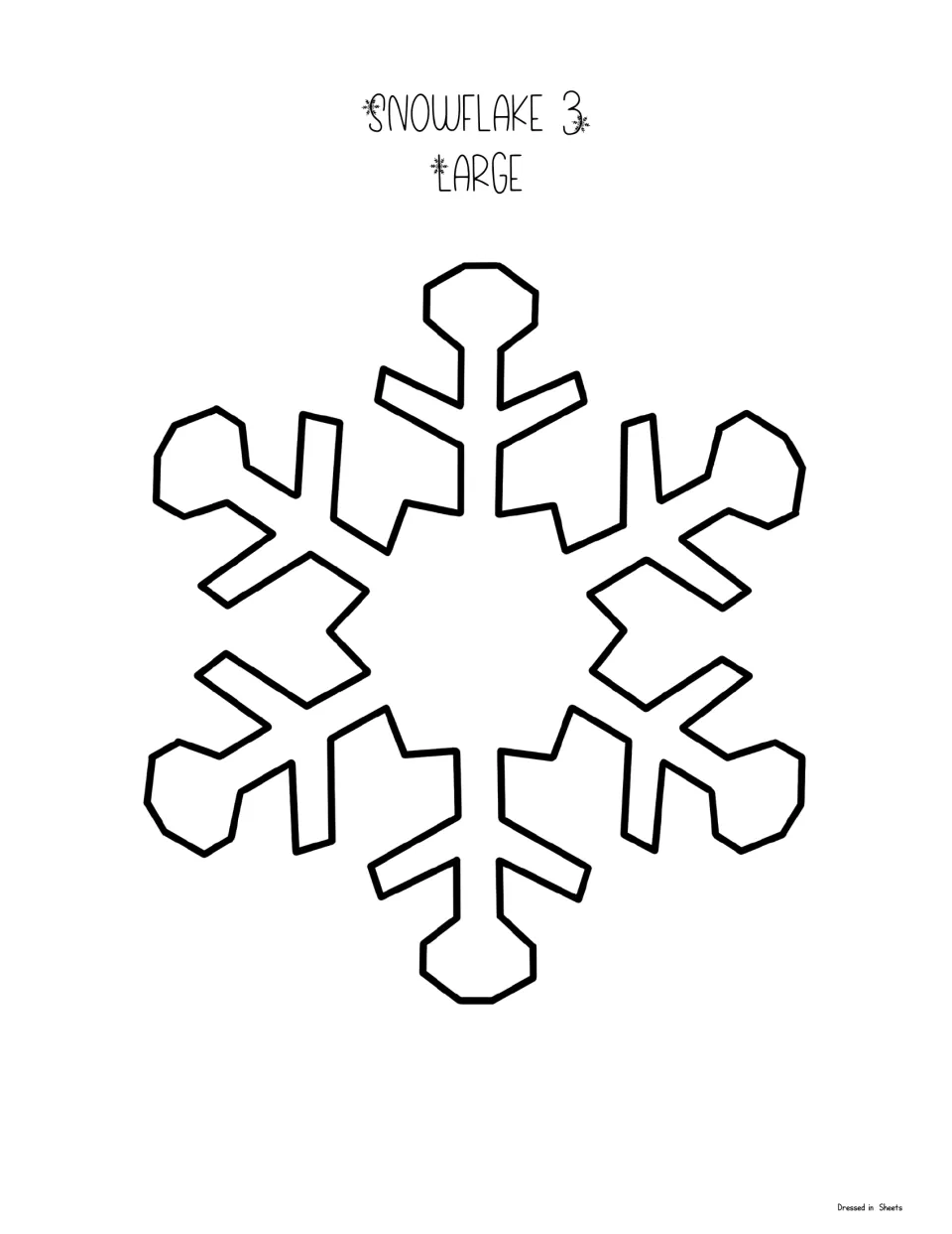 Snowflake 3 large template: one big snowflake outline with angular, hexagon-tipped arms and side spikes to cut out