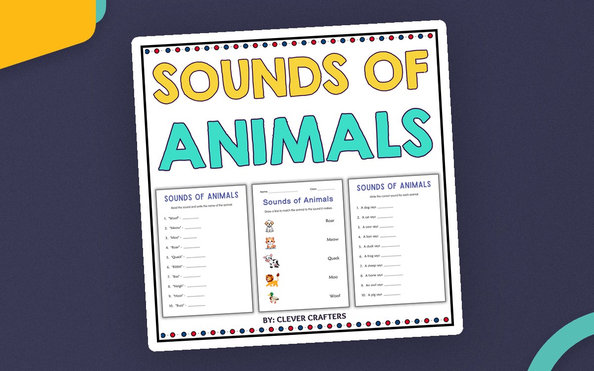 Printable Sounds of Animals Activities Worksheets for Grade 1, 2, 3 preview