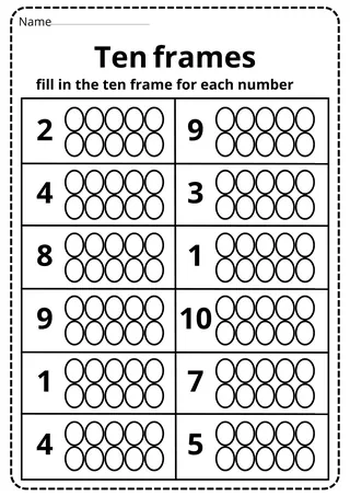 Ten Frame Worksheets 1–10 – Counting Practice Set – sample page 4
