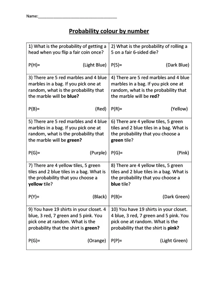 Probability Color by Number Activity – cover