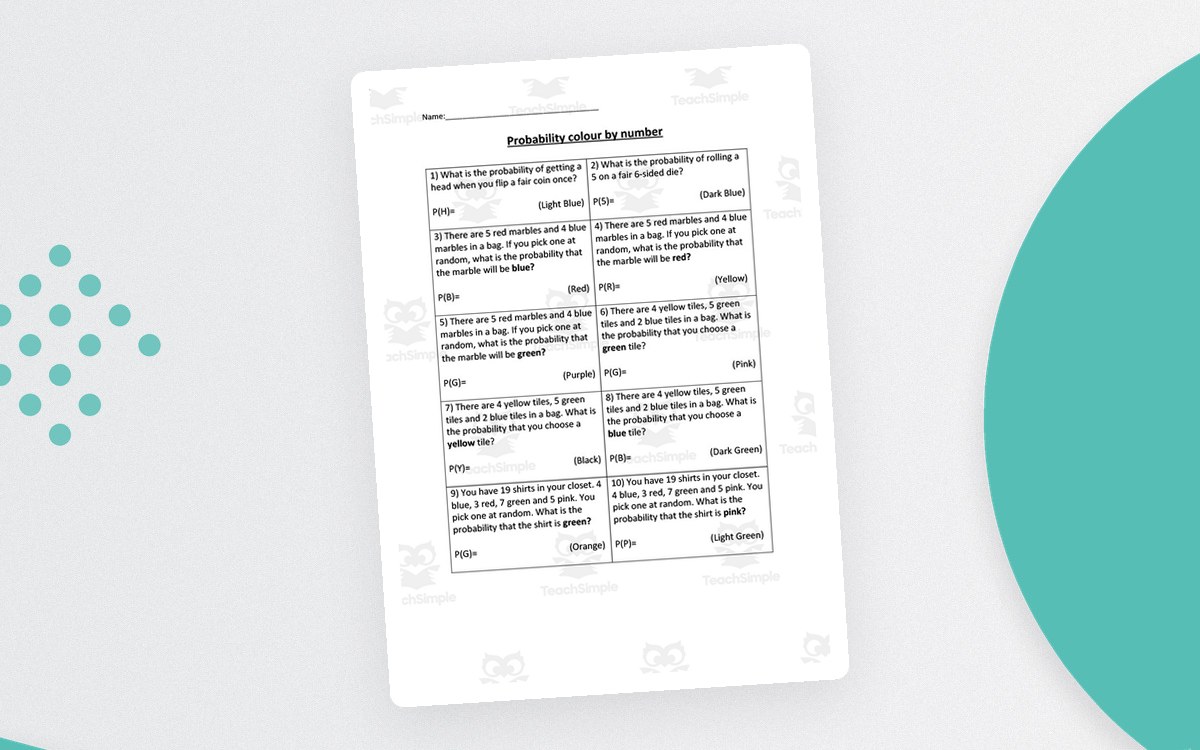 Probability Color by Number Activity preview