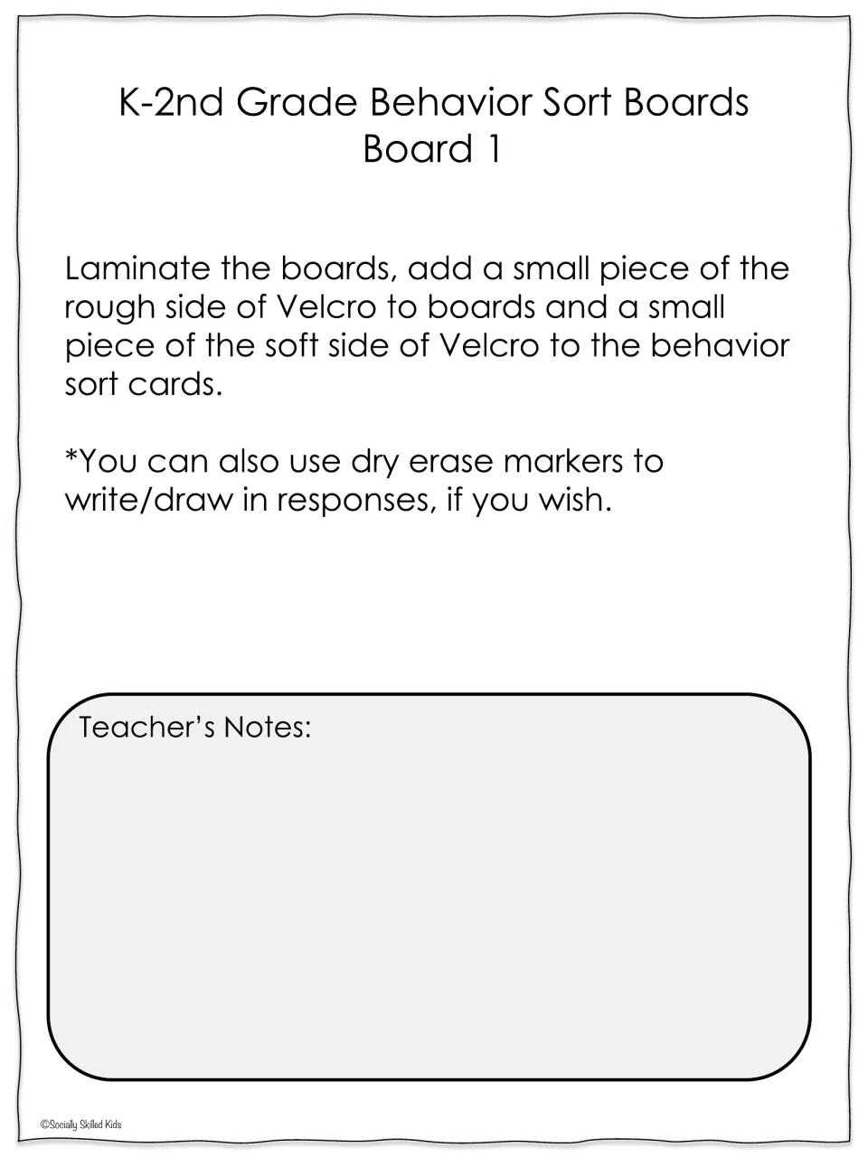K-2nd grade behavior sort Board 1 setup note: laminate, add Velcro to boards and cards, or use dry erase markers