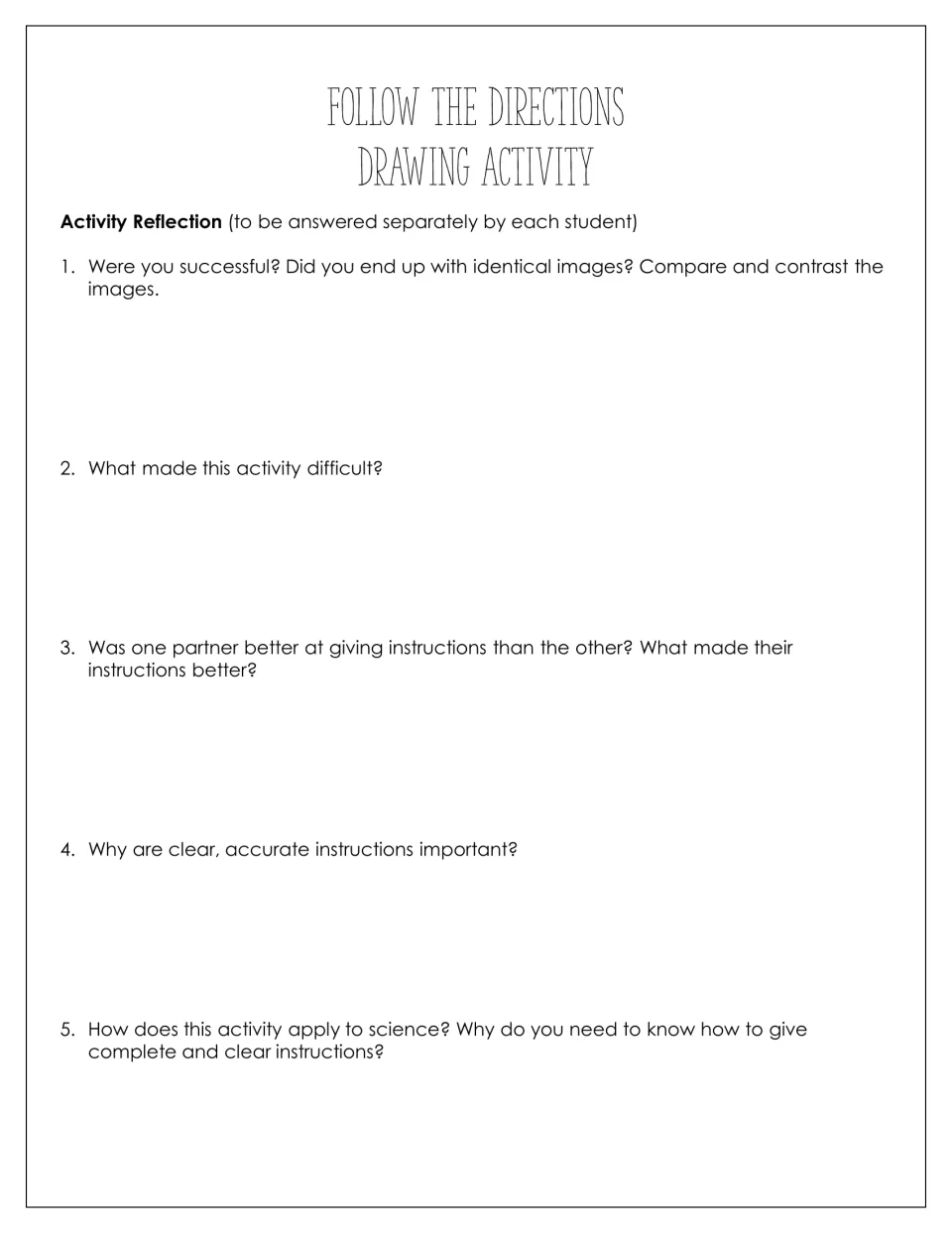 Drawing reflection: 5 questions on whether images matched, what was hard and why clear instructions matter in science
