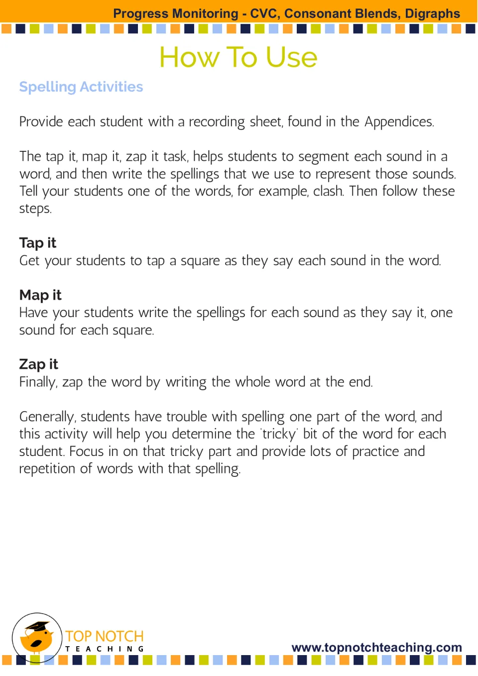 How To Use spelling: students tap, map and zap words like clash to show the tricky part of a word