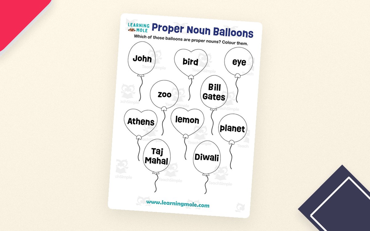Proper Noun Balloons Activity preview