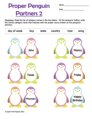 Proper Noun Worksheets and Activity - Penguin Theme – sample page 4