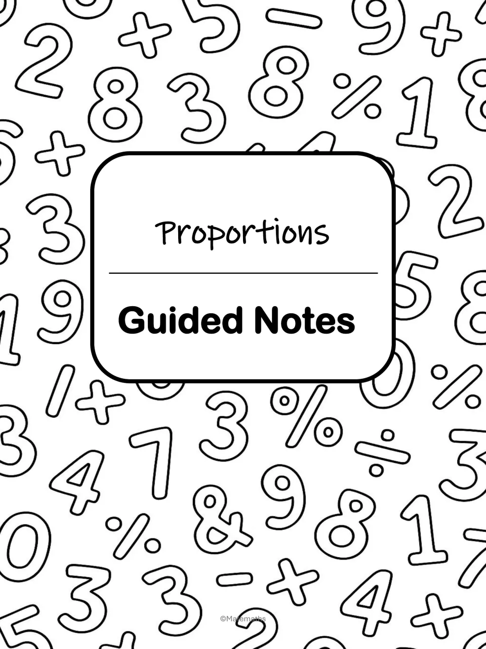 Guided notes section cover labeled 'Proportions' and 'Guided Notes' for the proportions lesson and practice packet