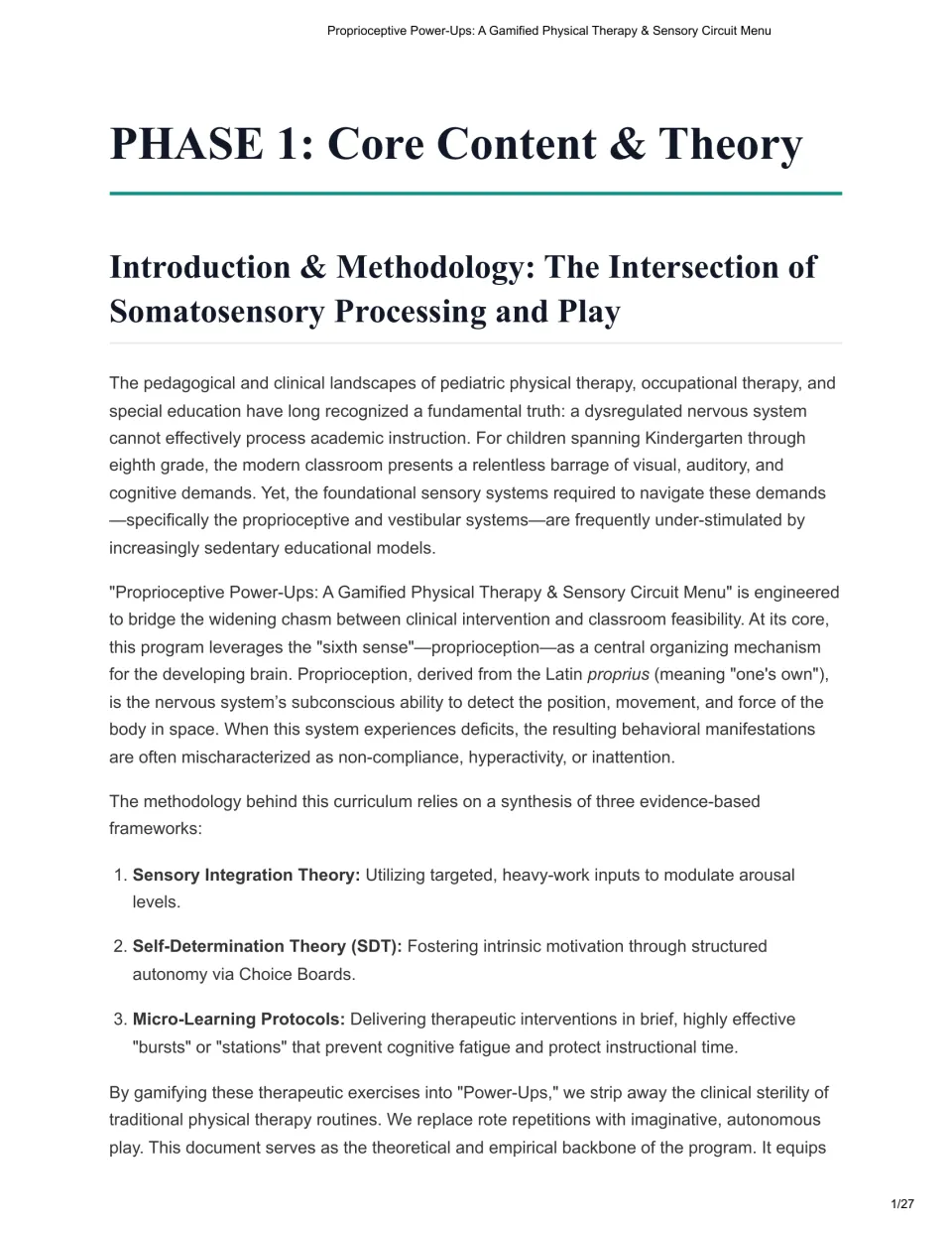 Sensory circuit guide introduction explains proprioception, sensory integration, choice, and micro-learning.