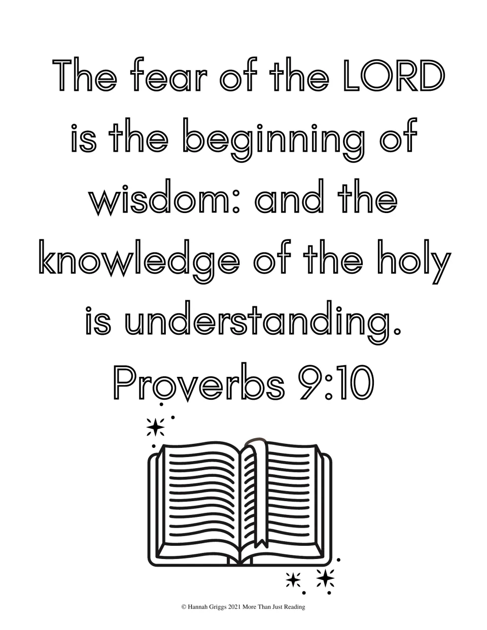 Proverbs 9:10 on the fear of the LORD as the beginning of wisdom: students color the verse and an open book
