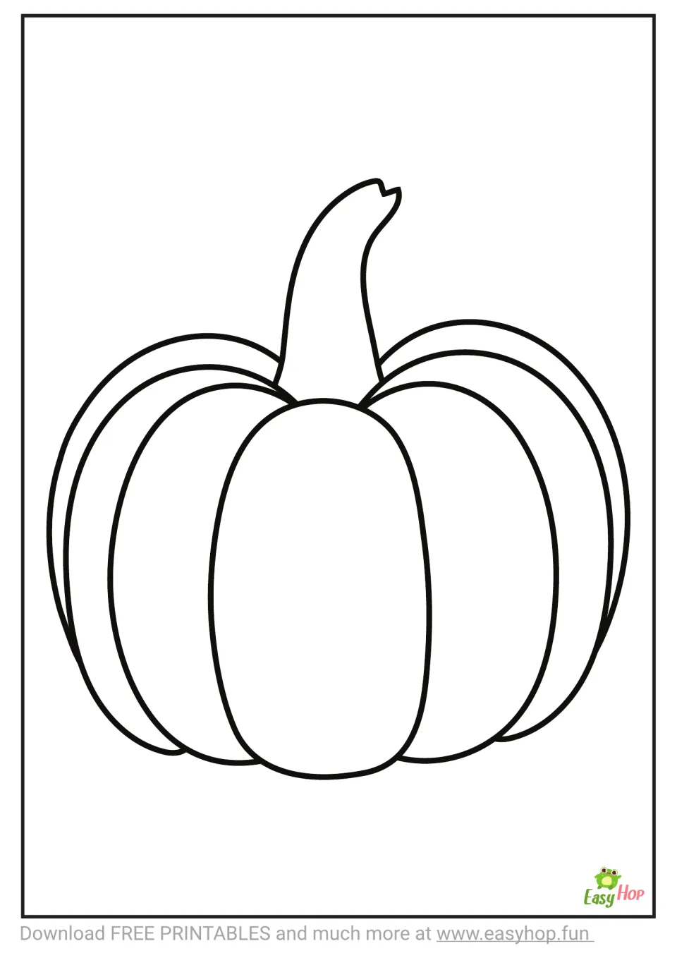Pumpkin coloring page featuring one large, uncolored pumpkin with a curved stem and rounded sections