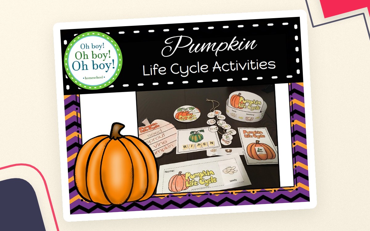 Pumpkin Life Cycle Activities cover showing crowns, necklaces, spinner, booklet, and sequence cards.