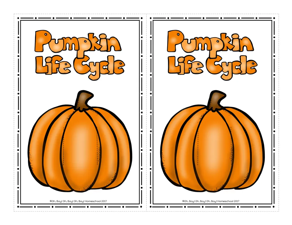 Slider covers in color: two cards titled Pumpkin Life Cycle, each showing a large orange pumpkin, to cut out