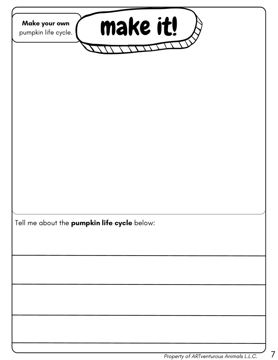 Make it! pumpkin life cycle activity asks students to create their own illustration and write about the cycle