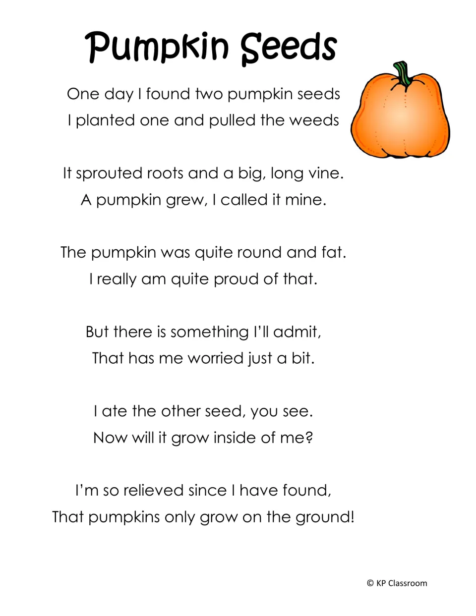 Poem 'Pumpkin Seeds' follows a speaker who plants one seed, eats another, and worries it will grow inside