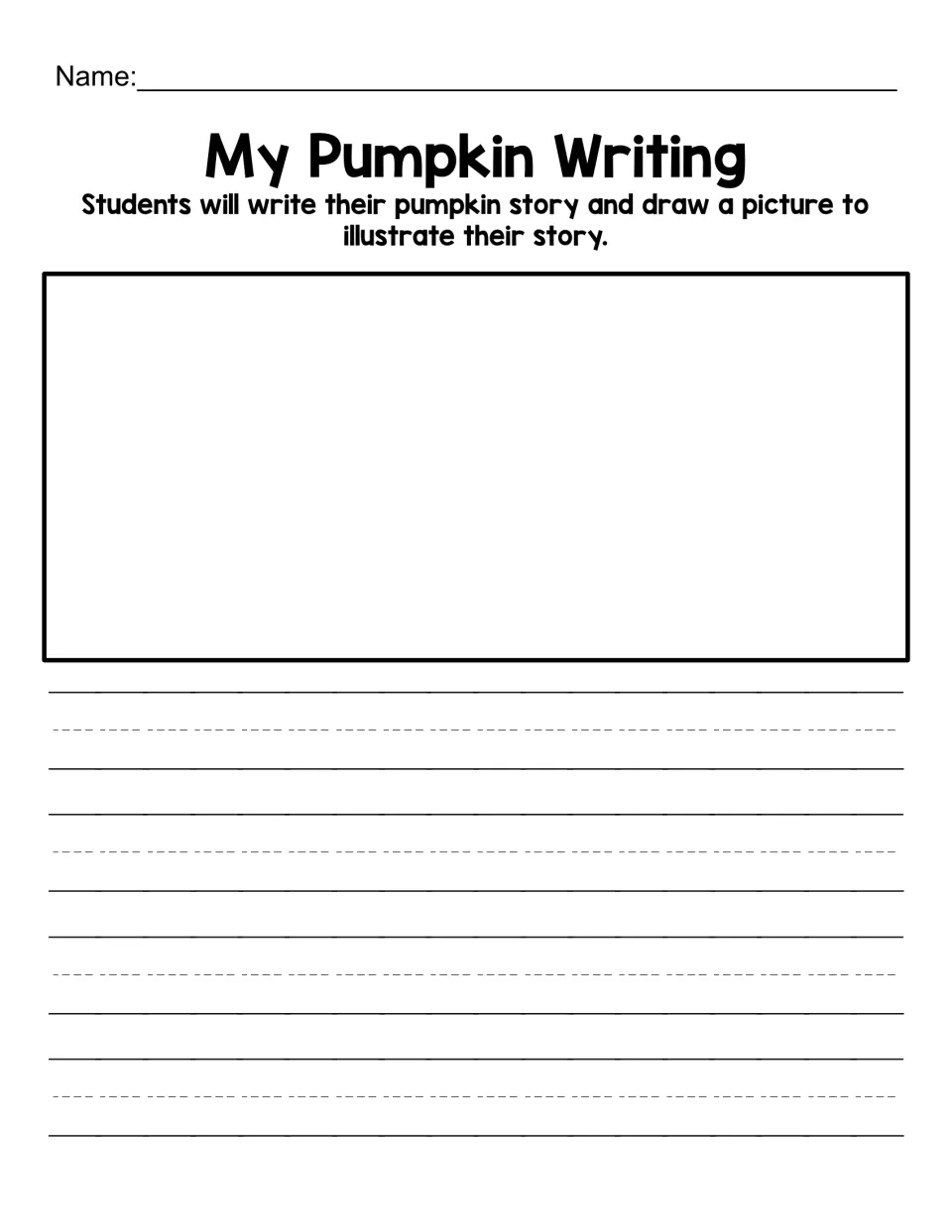 Pumpkin writing page for students to write and illustrate their own story without a printed sentence starter.